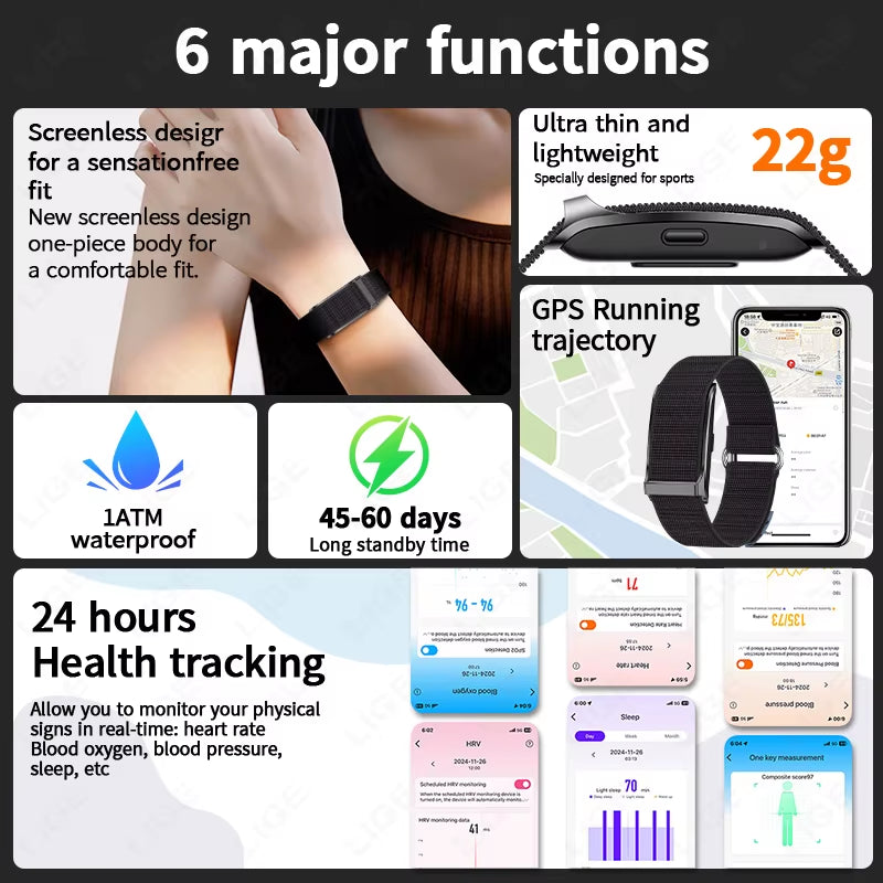 No Screen Smart Watch Men'S Sports Outdoors Fitness Heart Rate Monitor 1ATM Waterproof New Smartwatch for Andrio IOS 2025