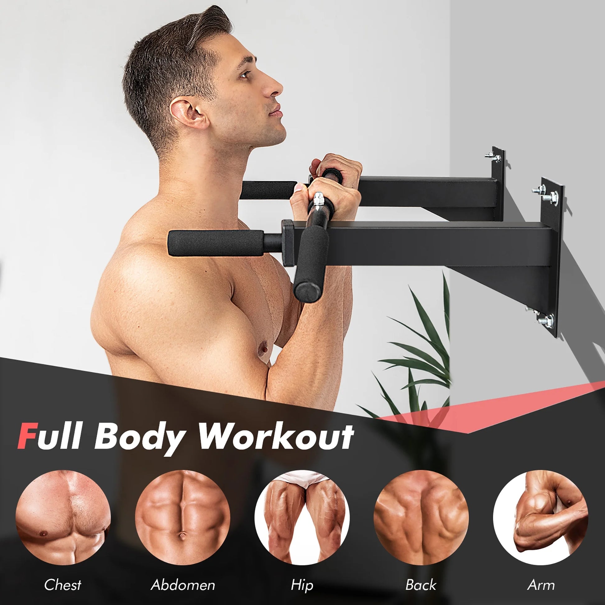 Wall Mounted Multi-Grip Pull up Bar W/Foam Handgrips Full Body Workout Home Gym